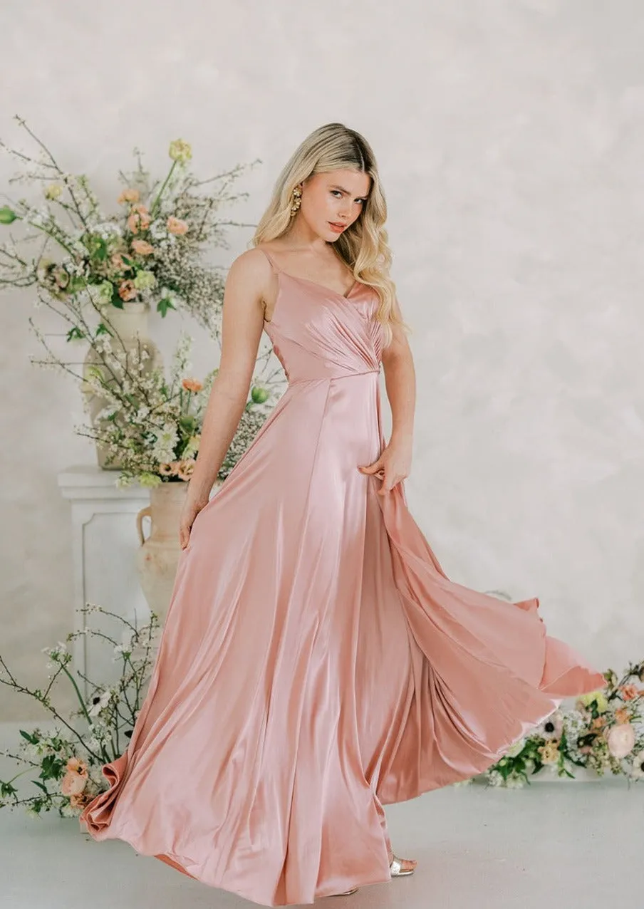 Isla Bridesmaid Dress In Blush Satin