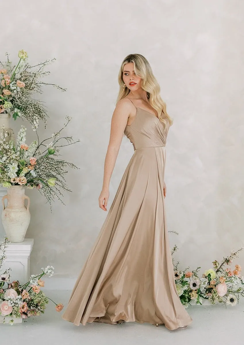 Isla Bridesmaid Dress In Champagne Satin