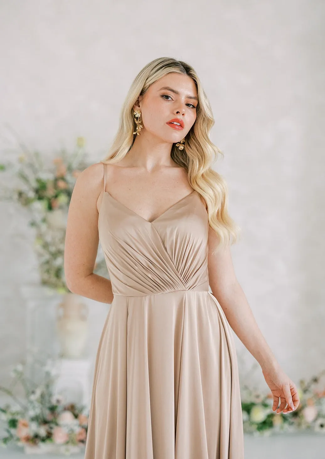 Isla Bridesmaid Dress In Champagne Satin