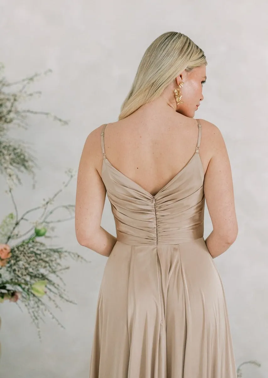 Isla Bridesmaid Dress In Champagne Satin