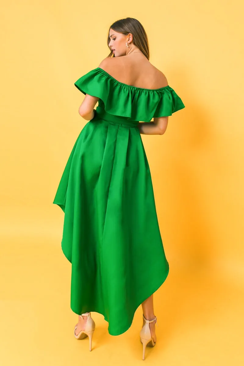 JD6939 Off shoulder low hi dress