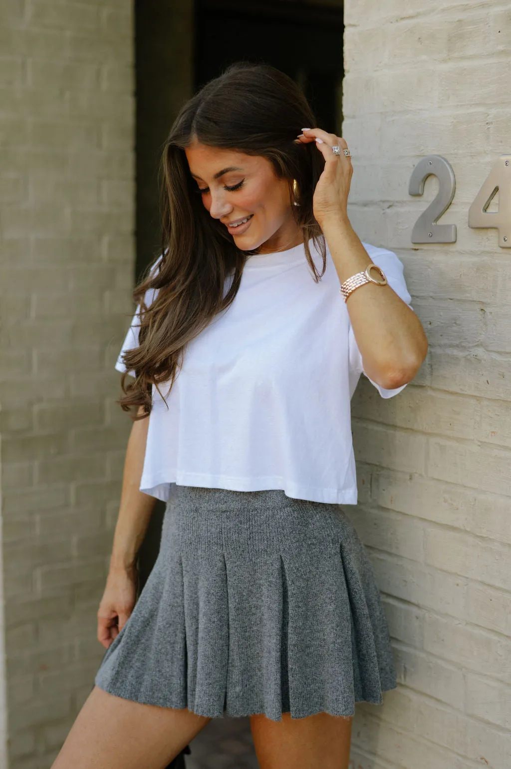 Knit Panel Skirt-Grey