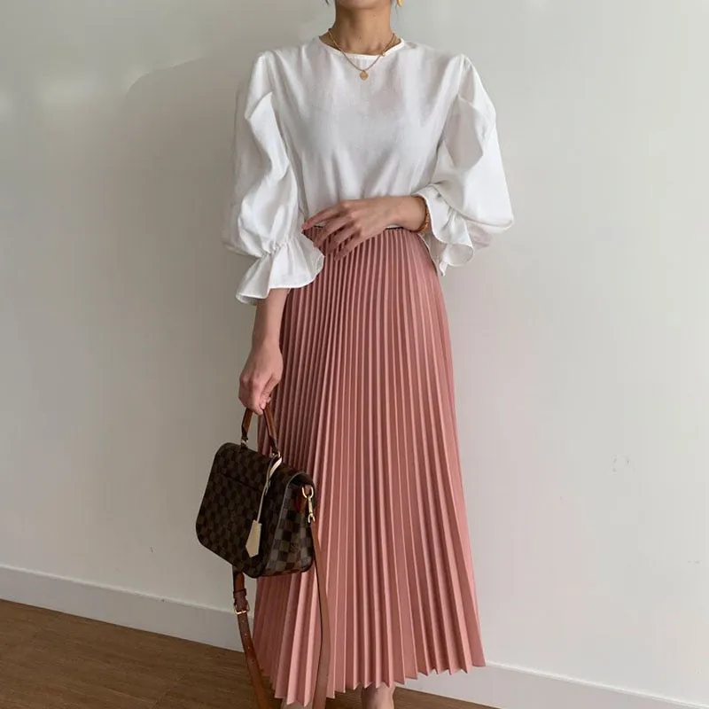 [Korean Style] Allissa Ruffle Blouse w/ Pleated Skirt 2 pc Set