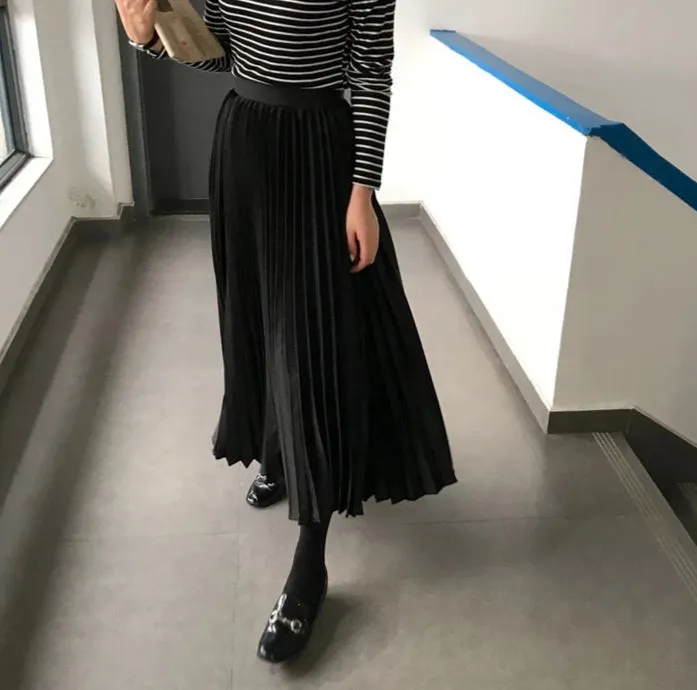 [Korean Style] Kit Pleated Long Skirt