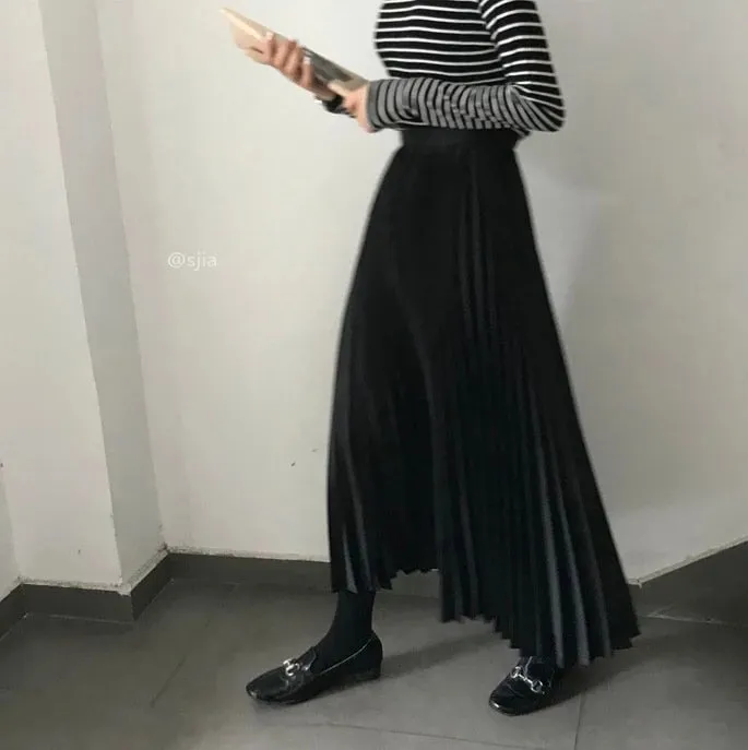 [Korean Style] Kit Pleated Long Skirt