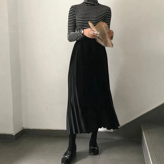 [Korean Style] Kit Pleated Long Skirt