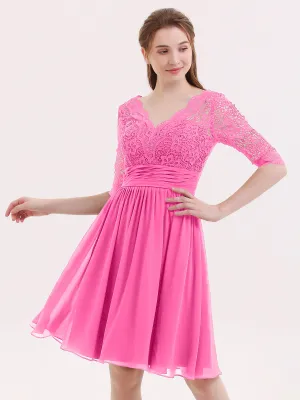 Lace and Chiffon Short Dress with Half Sleeves Azalea