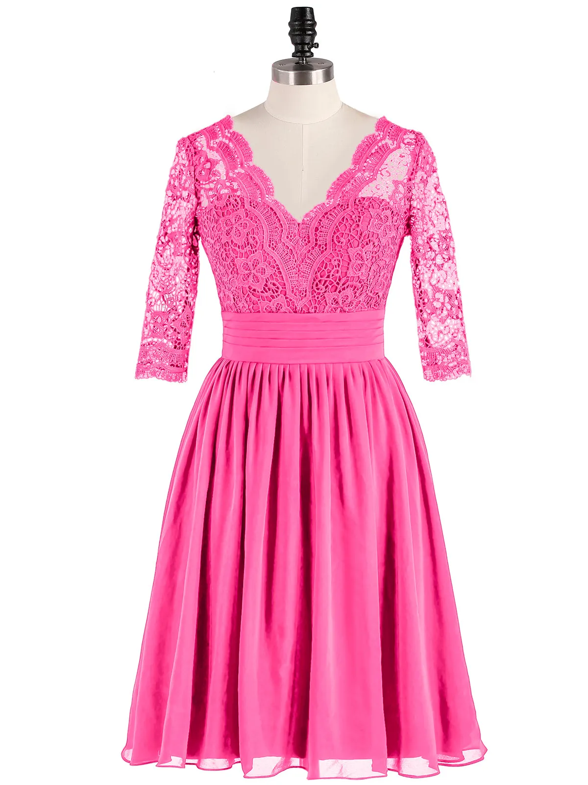 Lace and Chiffon Short Dress with Half Sleeves Azalea