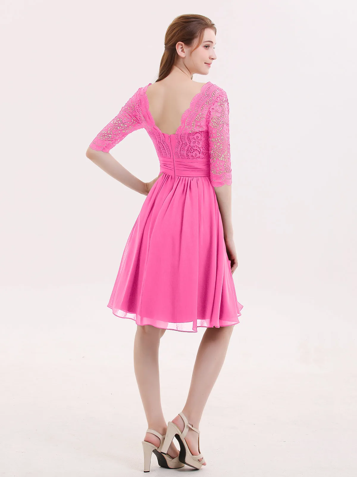 Lace and Chiffon Short Dress with Half Sleeves Azalea