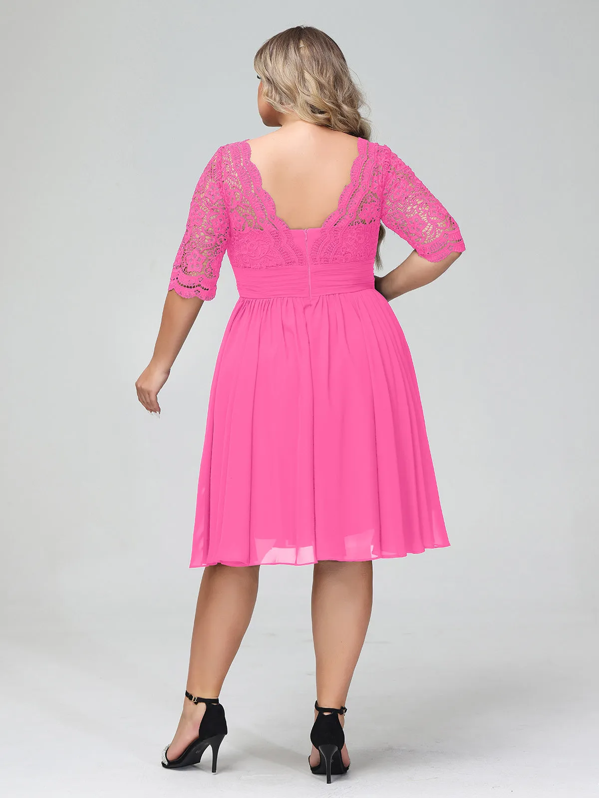 Lace and Chiffon Short Dress with Half Sleeves Azalea