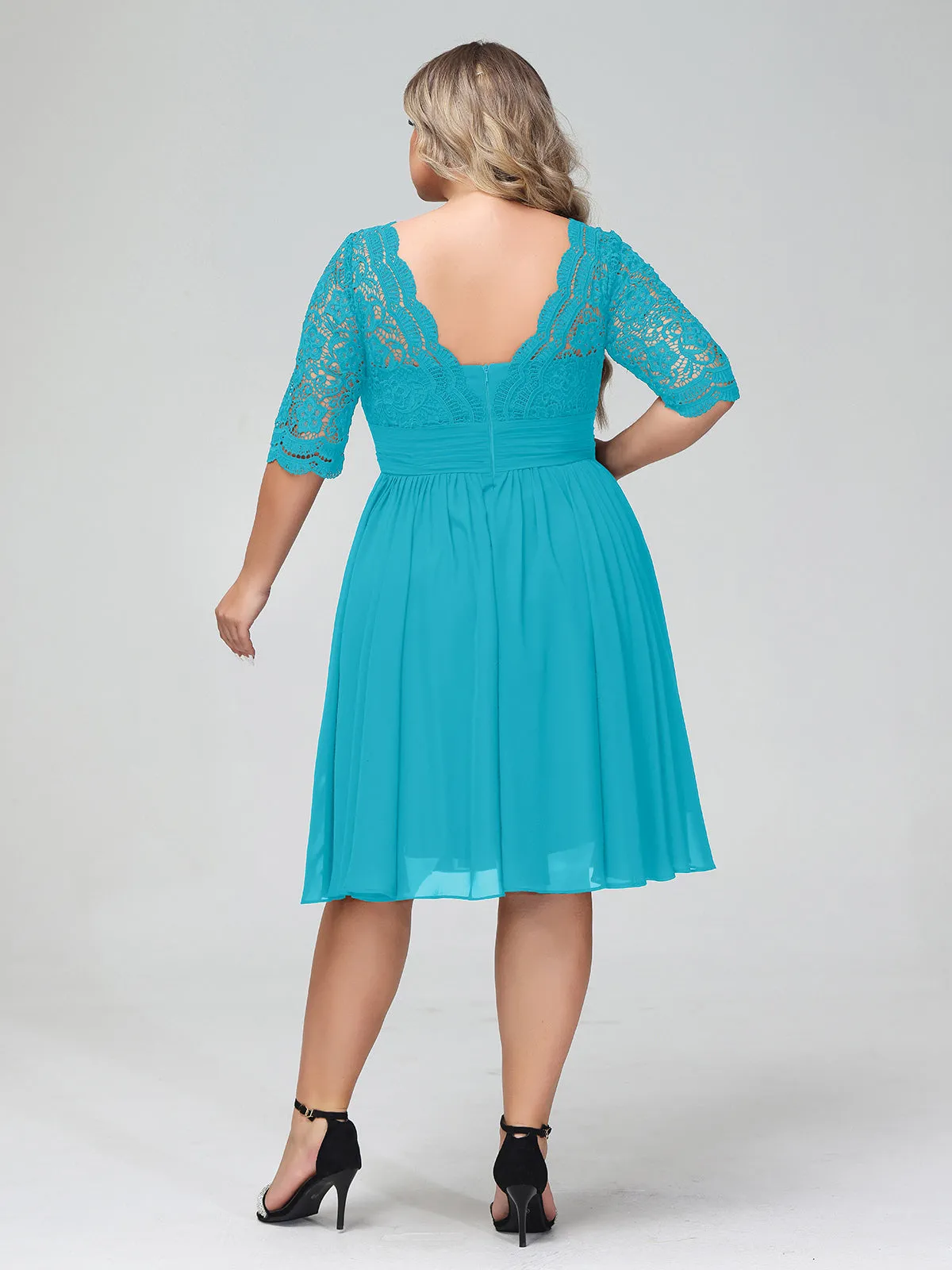 Lace and Chiffon Short Dress with Half Sleeves Jade