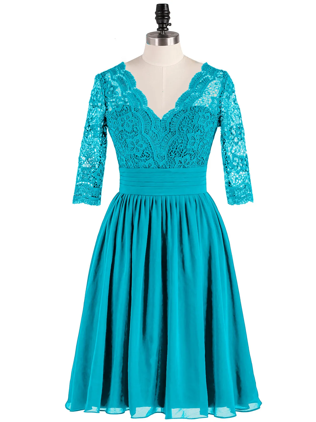 Lace and Chiffon Short Dress with Half Sleeves Jade