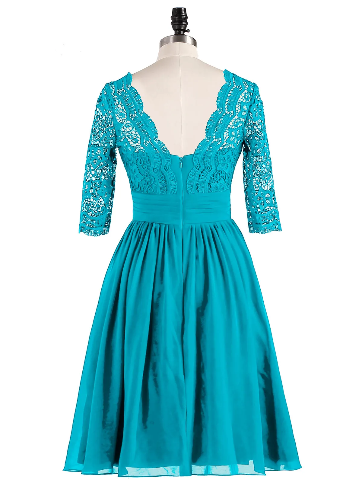 Lace and Chiffon Short Dress with Half Sleeves Jade