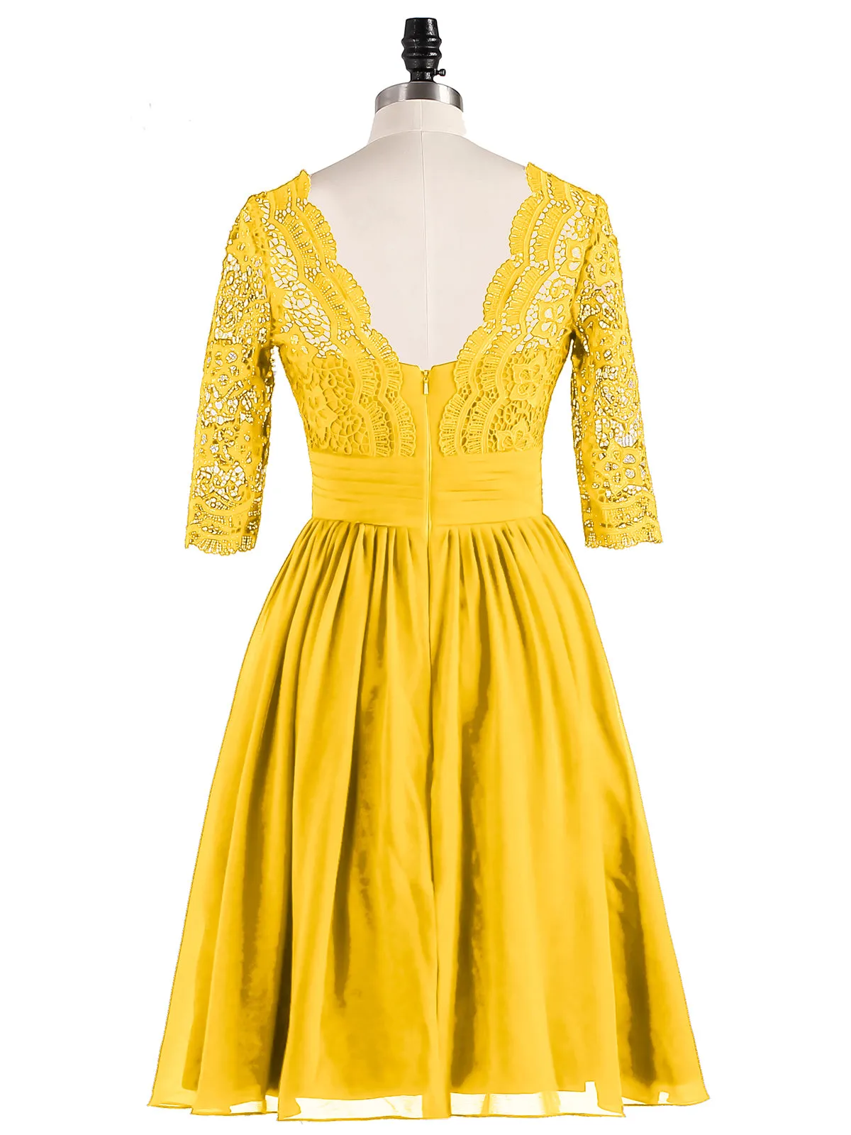 Lace and Chiffon Short Dress with Half Sleeves Marigold