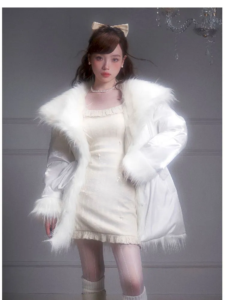 Lace Tie Fur Coat Down Jacket【s0000005339】