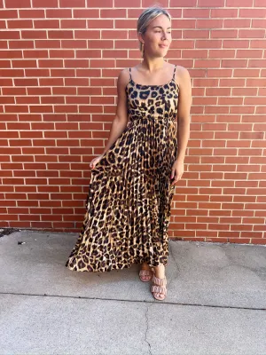 Leopard Print Pleated Dress