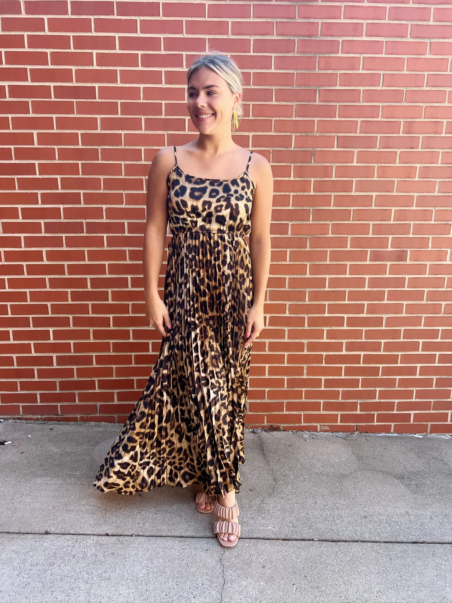 Leopard Print Pleated Dress