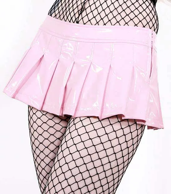 Light Pink Vinyl Pleated Micro Mini Skirt