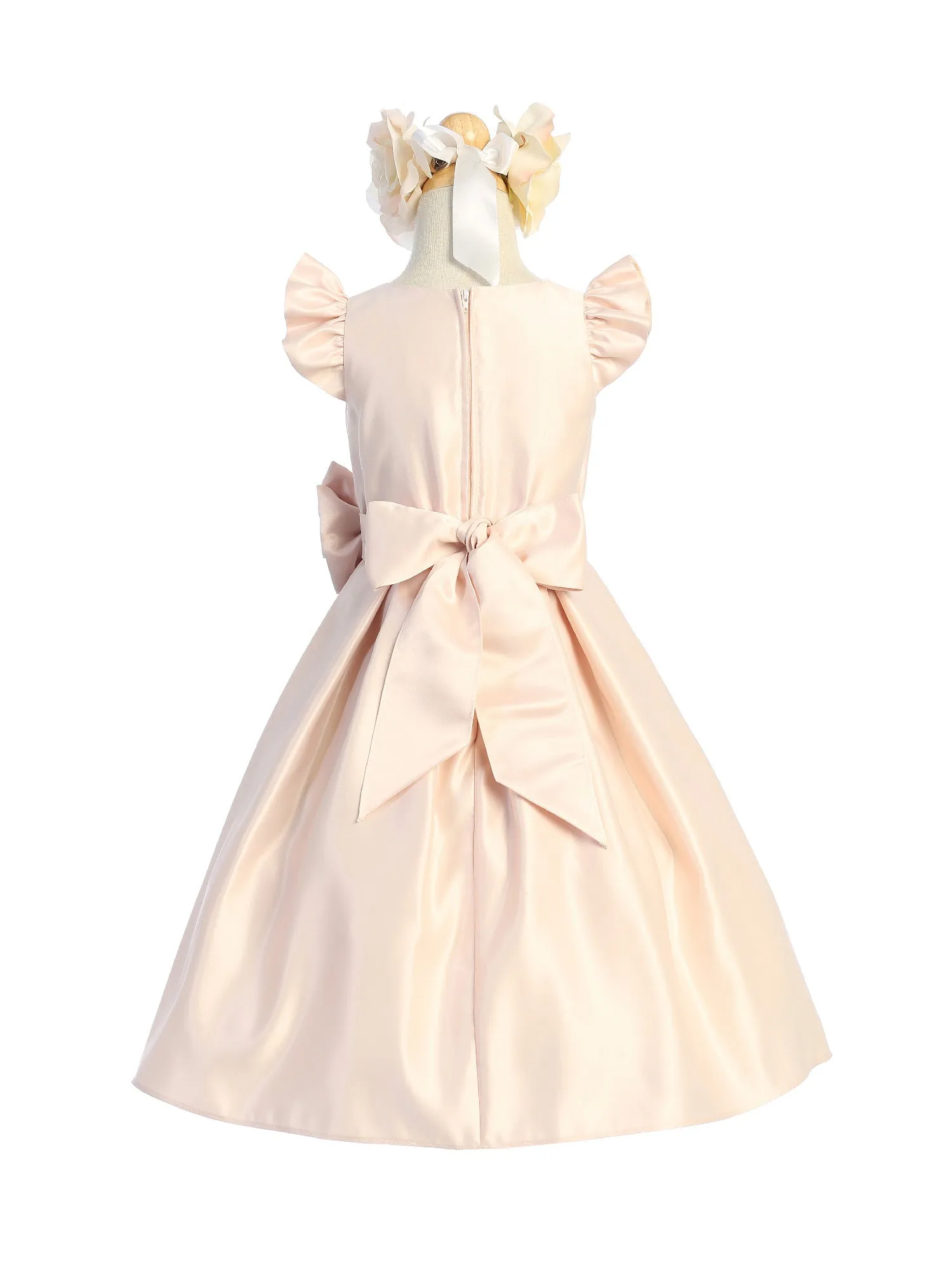 Little Girls Blush Flutter Sleeve Pleated Skirt Satin Flower Girl Dress 2-6