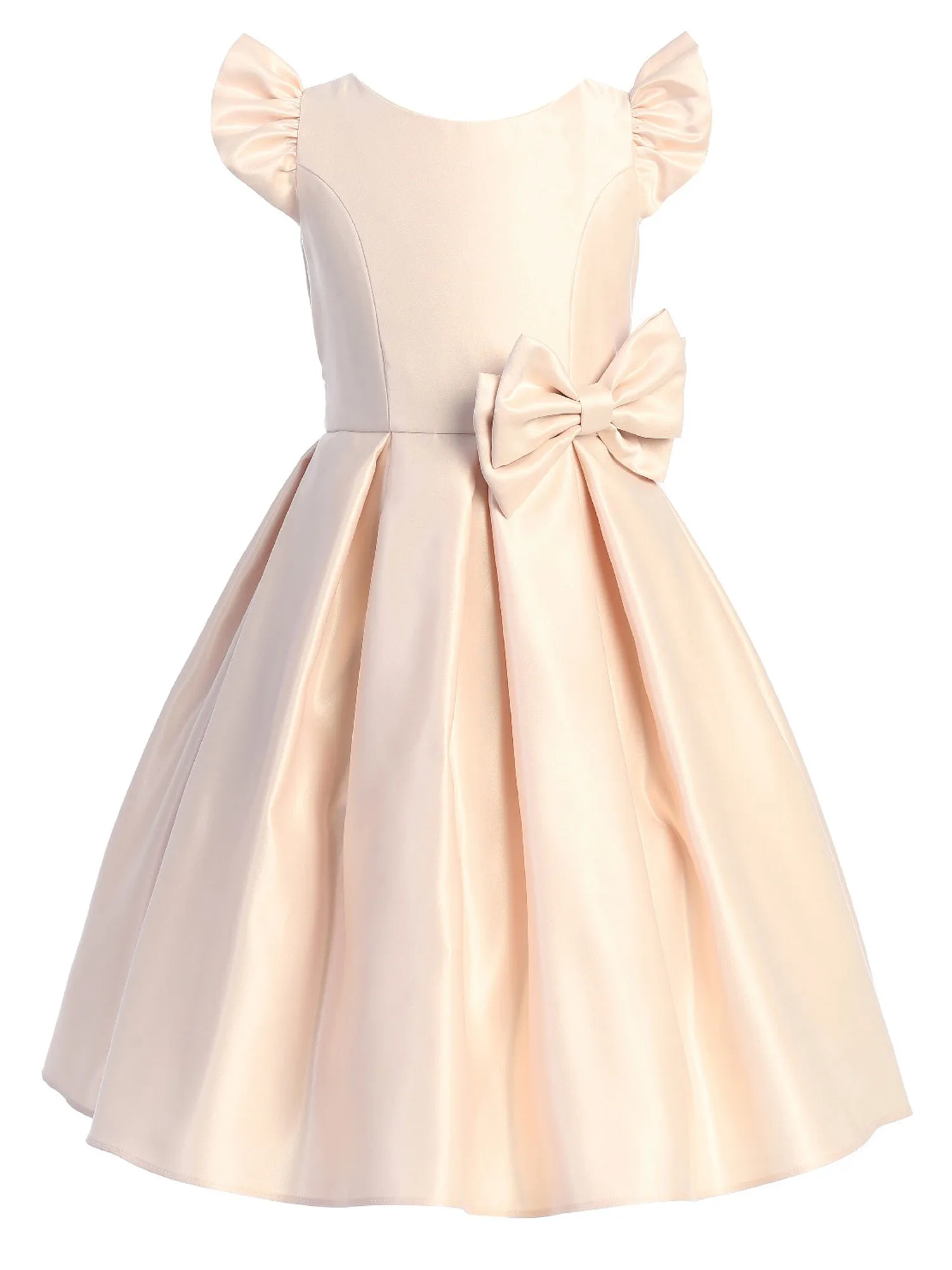 Little Girls Blush Flutter Sleeve Pleated Skirt Satin Flower Girl Dress 2-6