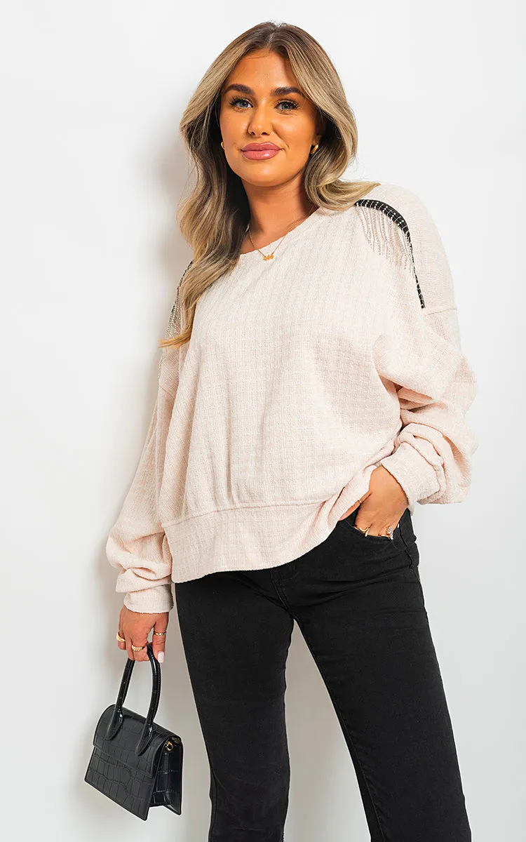 Long Sleeve Knitted Jumper With Tassel Detail