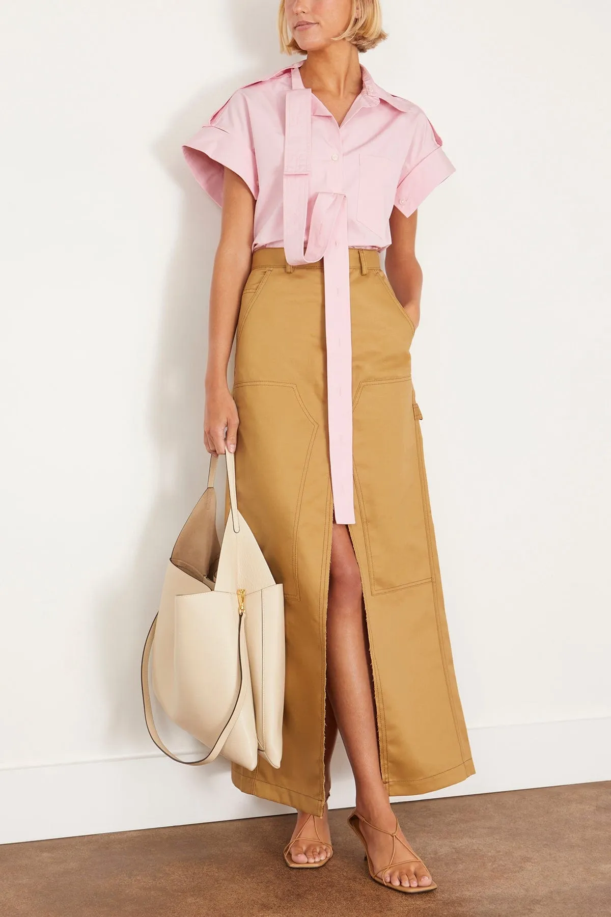 Long Workwear Skirt in Camel