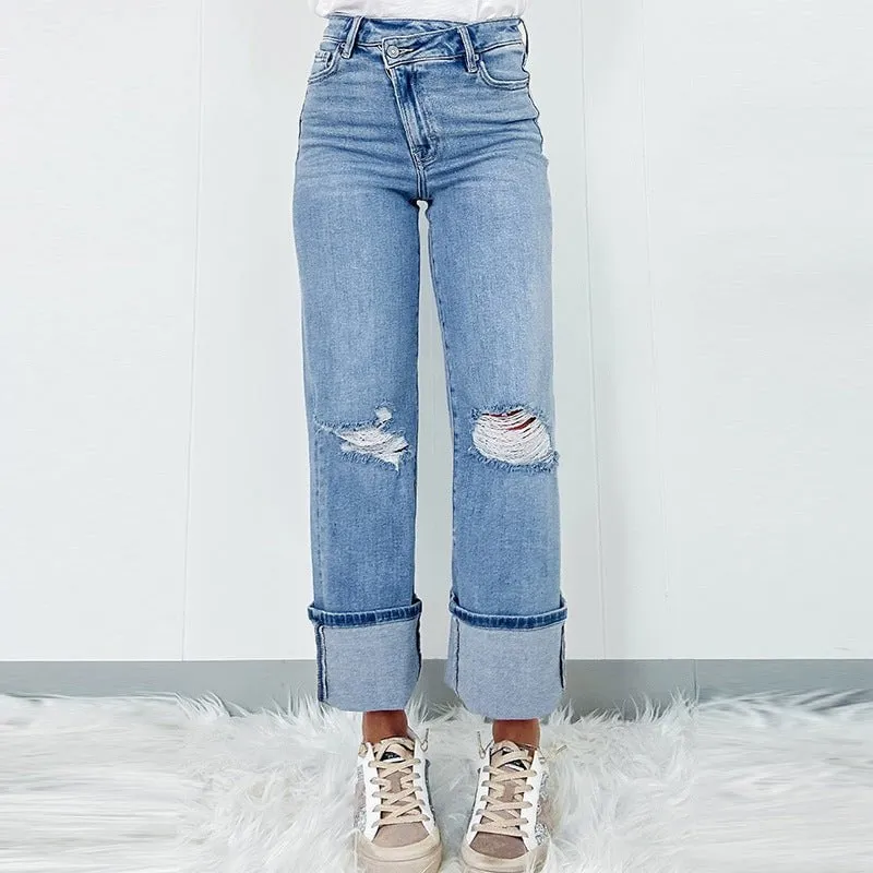 LovelyRLovely Women's  High Waist Ripped Jeans