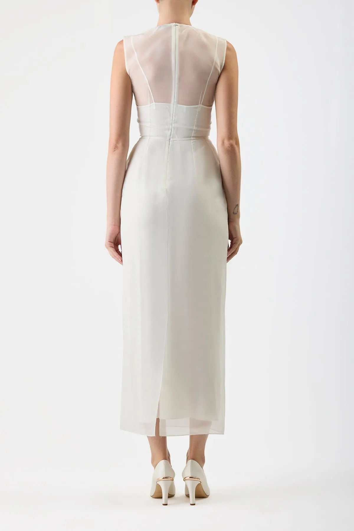 Maslow Sheer Maxi Dress with Slip in Ivory Silk Organza