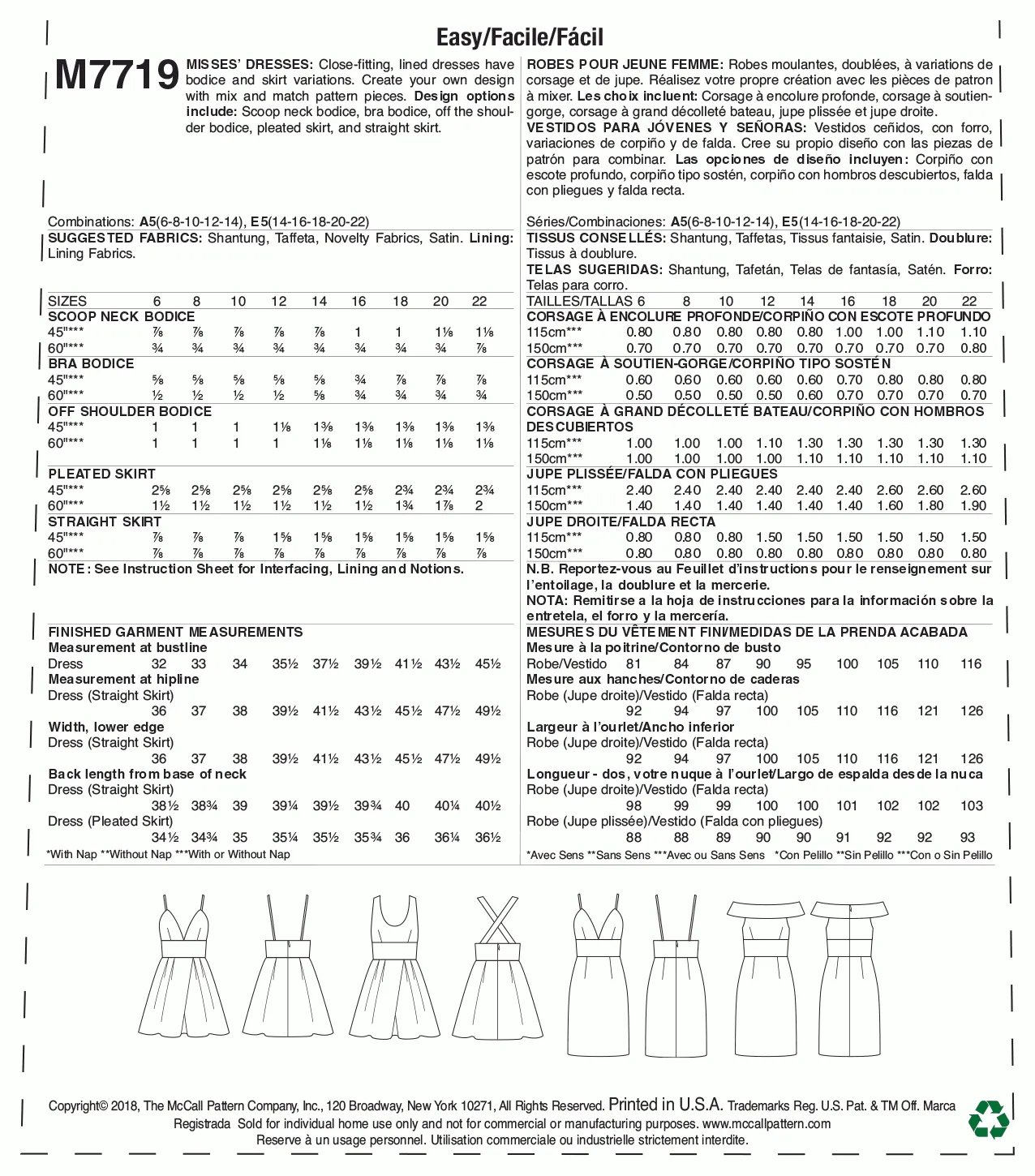 McCall's Pattern M7719 Misses' Dresses