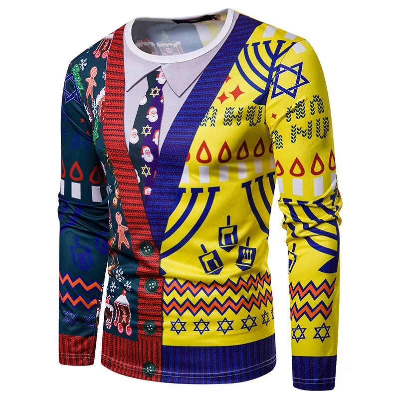 Men Crewneck Christmas Prints Long Sleeves T-Shirt