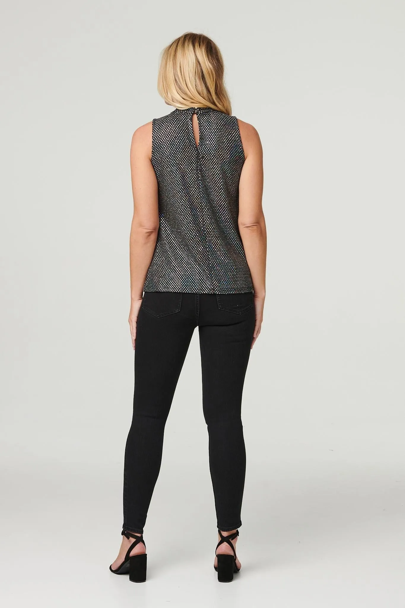 Metallic Embellished Cut Out Top