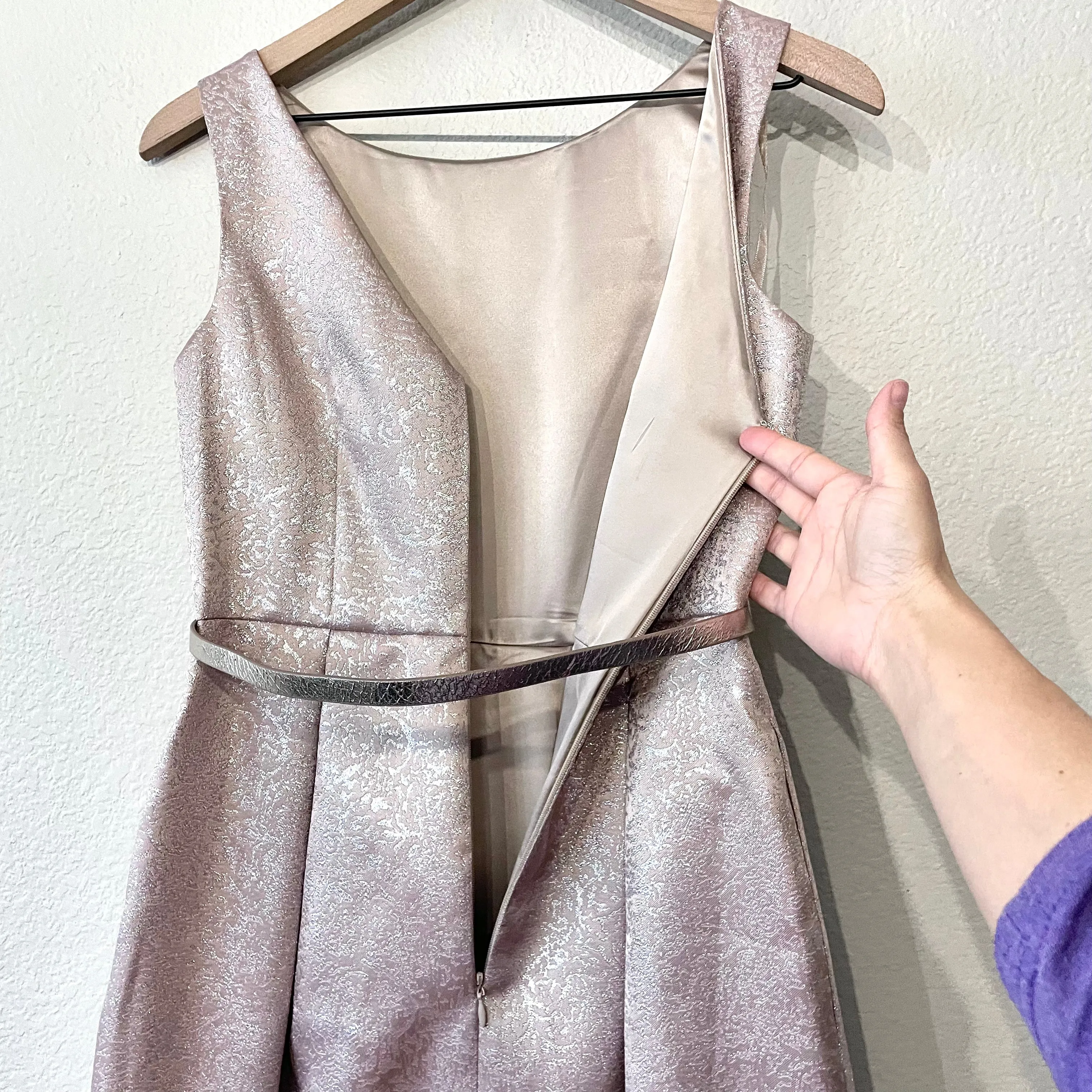 Metallic Fit & Flare Belted Dress