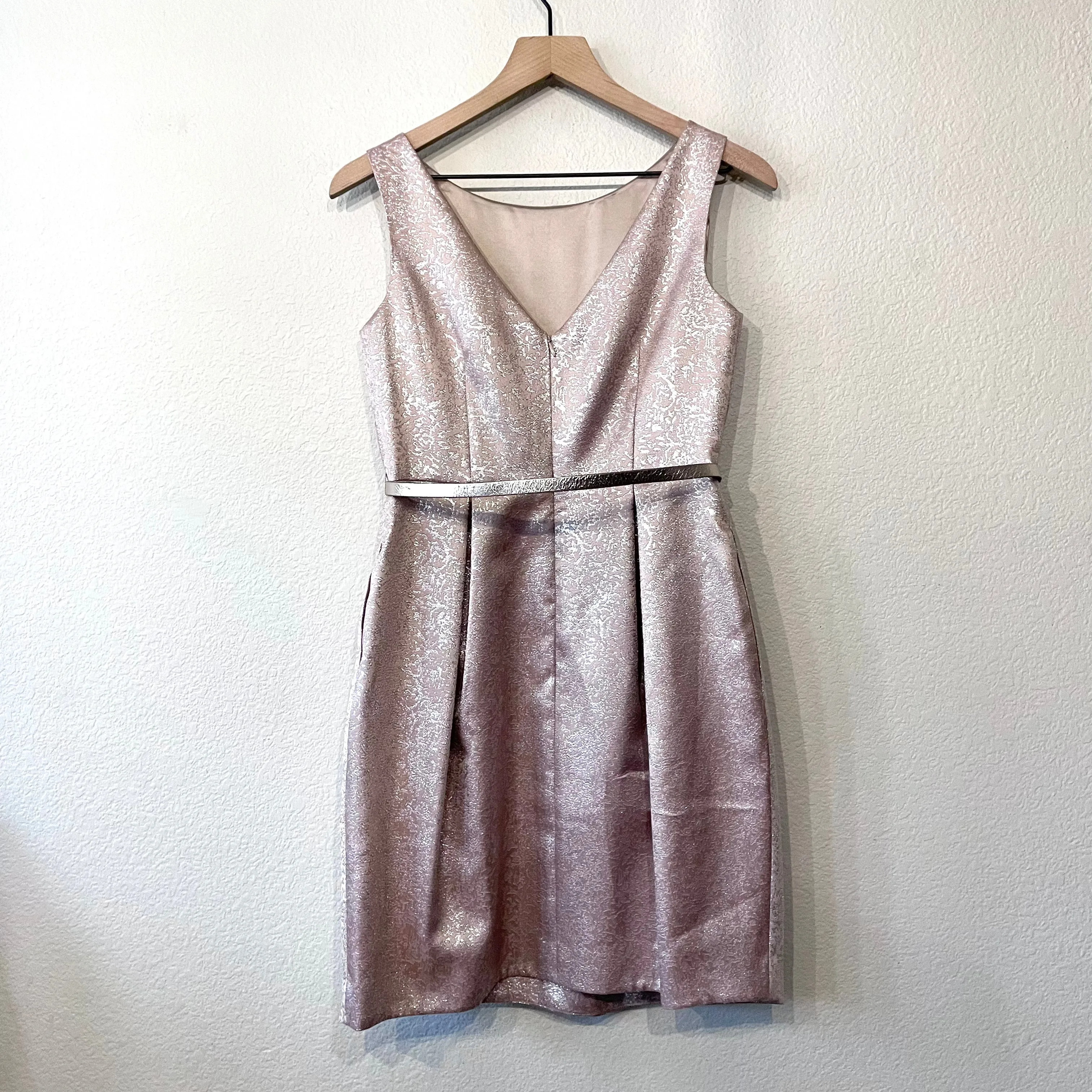 Metallic Fit & Flare Belted Dress