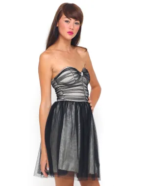 Motel Teardrop Prom Dress in Black and Nude Mesh