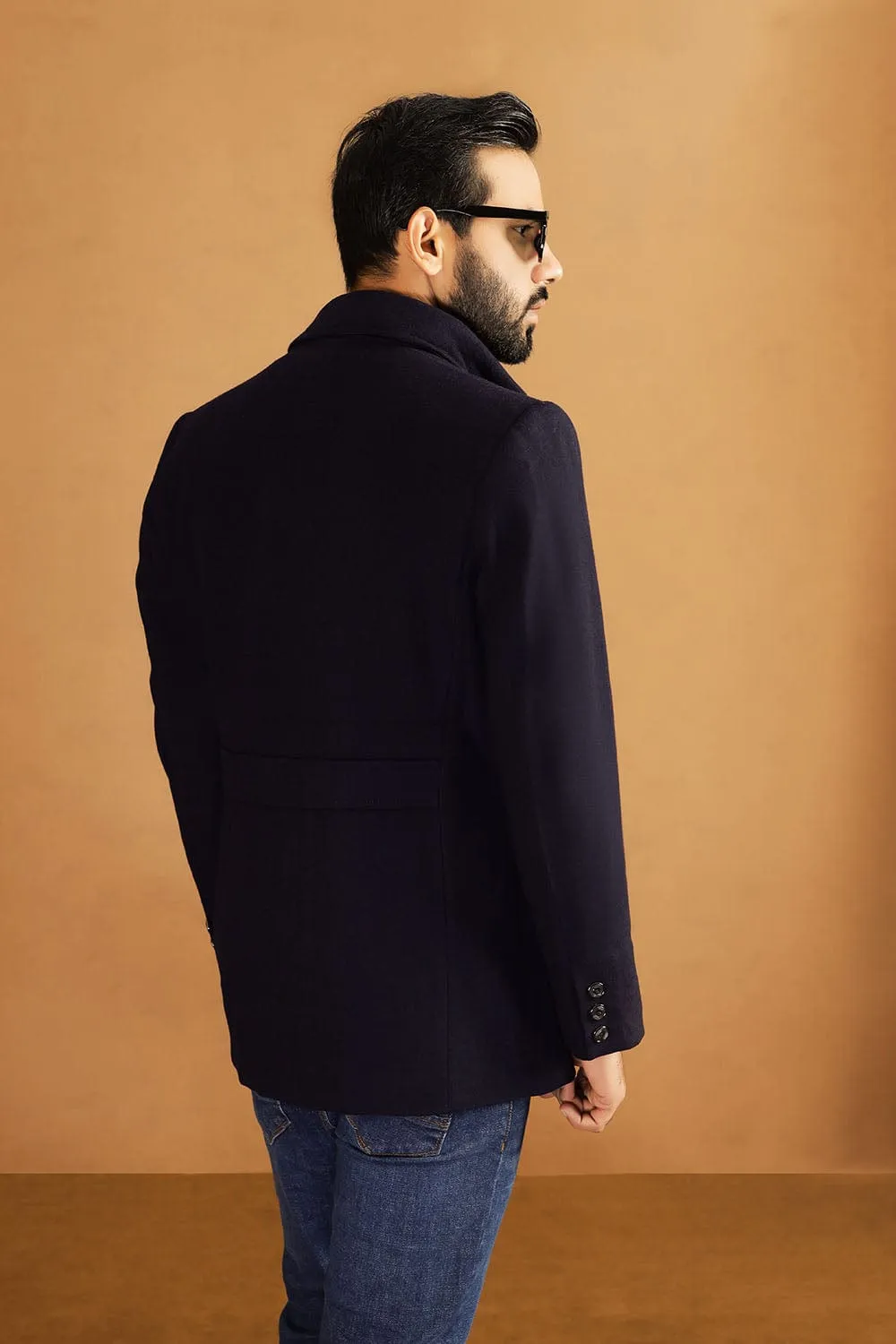 Navy Collar Down Coat