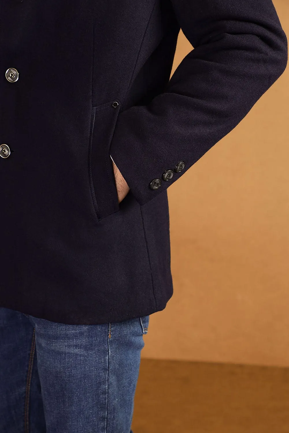 Navy Collar Down Coat