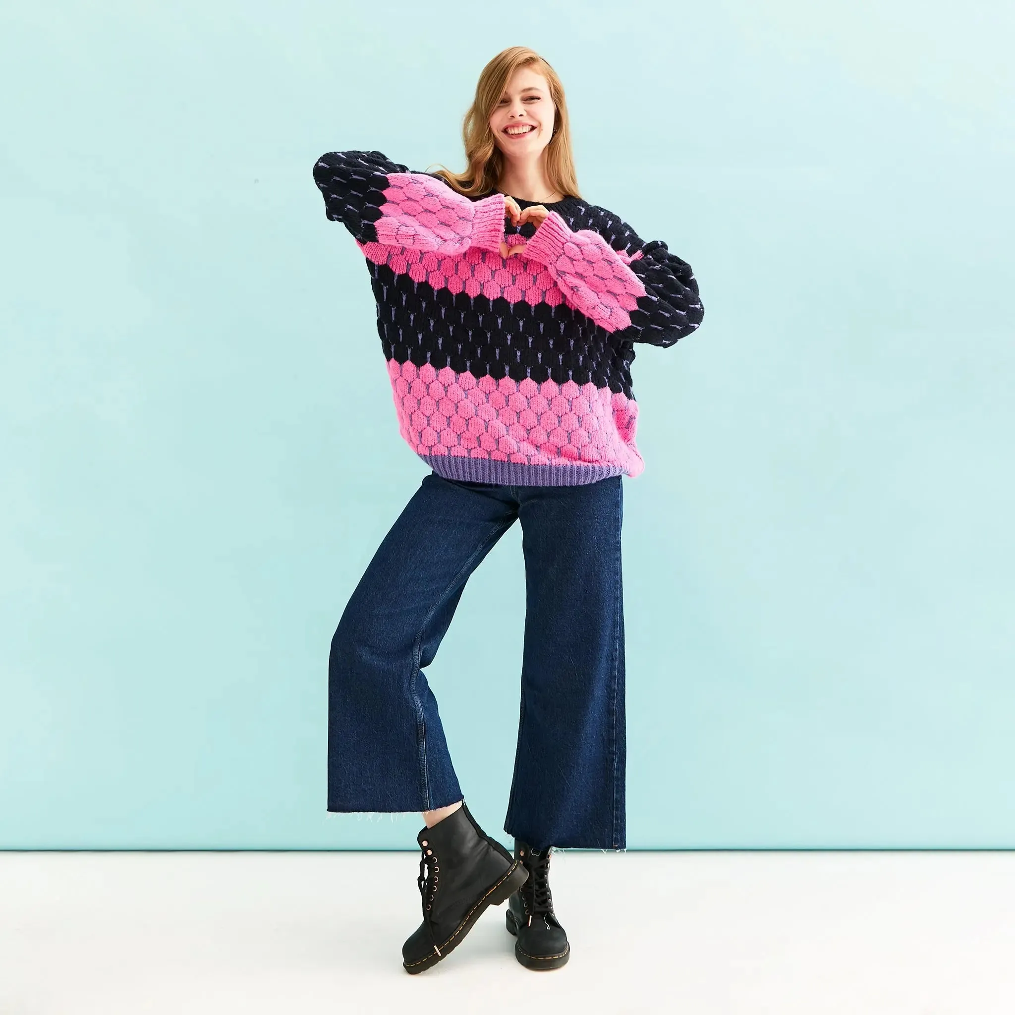 Navy Marissa Stripe Bubble Stitch Jumper