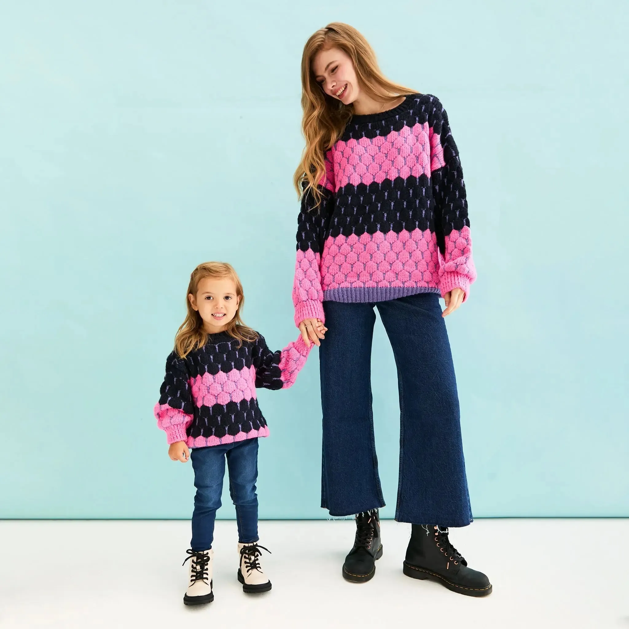 Navy Marissa Stripe Bubble Stitch Jumper