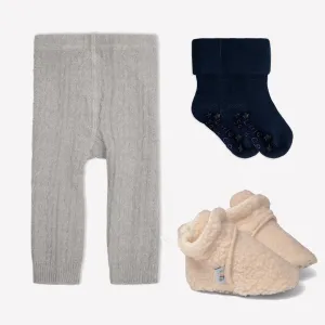 Non-Slip, Stay-on Bootie Bundle   Stay-on Socks   Cable Knit Leggings - Sherpa