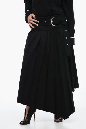 Off-White Asymmetric Pleated Skirt with Belt