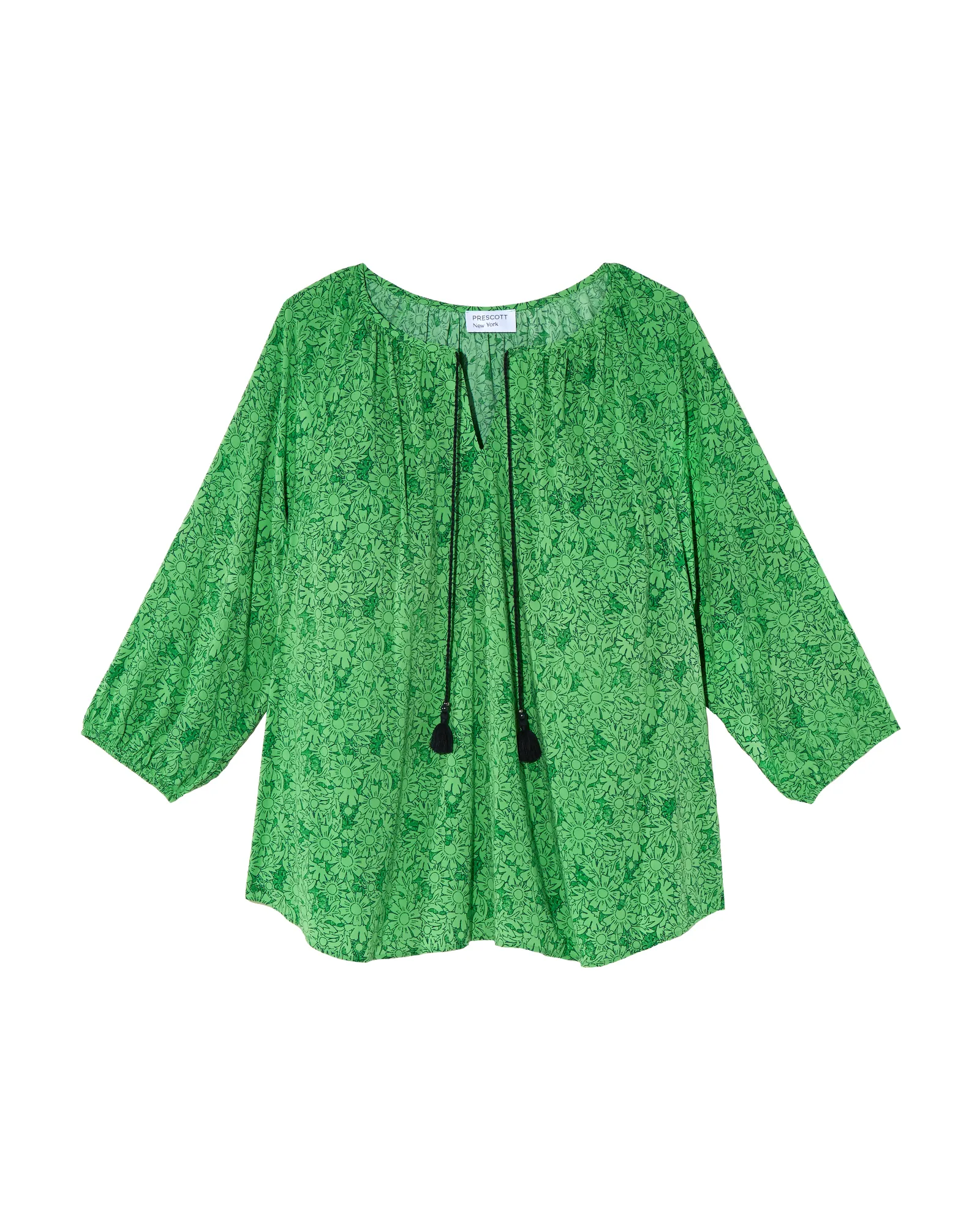 Ondine 3/4 Sleeve Peasant Blouse with Tassels | Forest Green