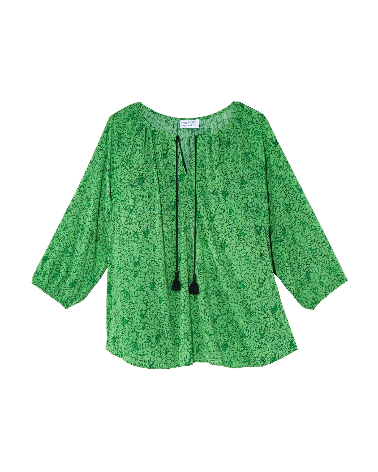 Ondine 3/4 Sleeve Peasant Blouse with Tassels | Forest Green