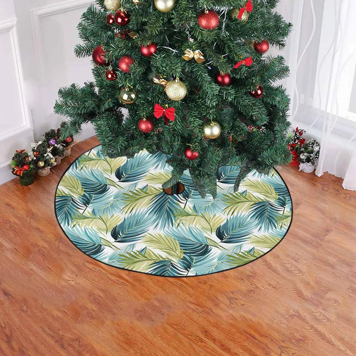 Palm Leaves Blue Green  Christmas Tree Skirt