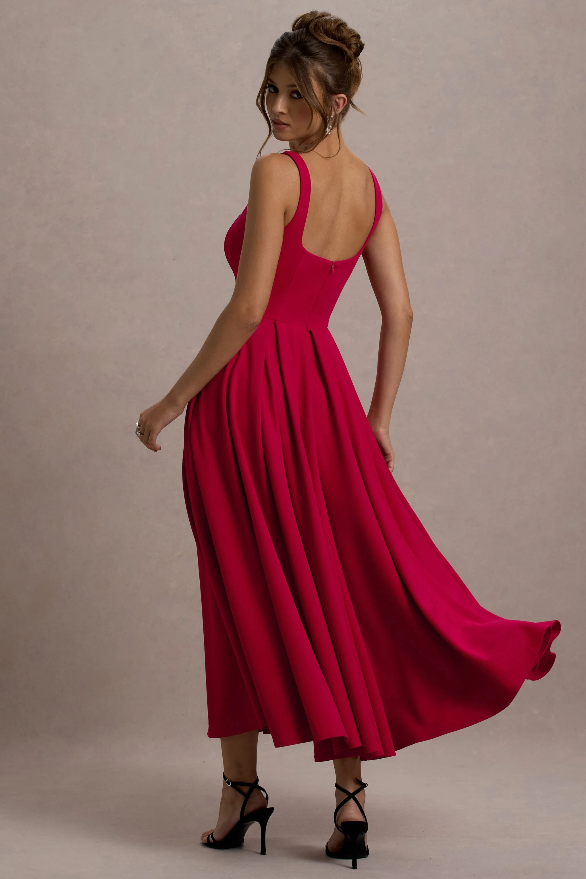 Parina | Red Strappy Volume-Hem Maxi Dress