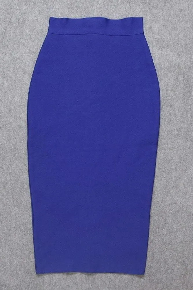 Pencil High Waist Bandage Midi Skirt - Navy Blue