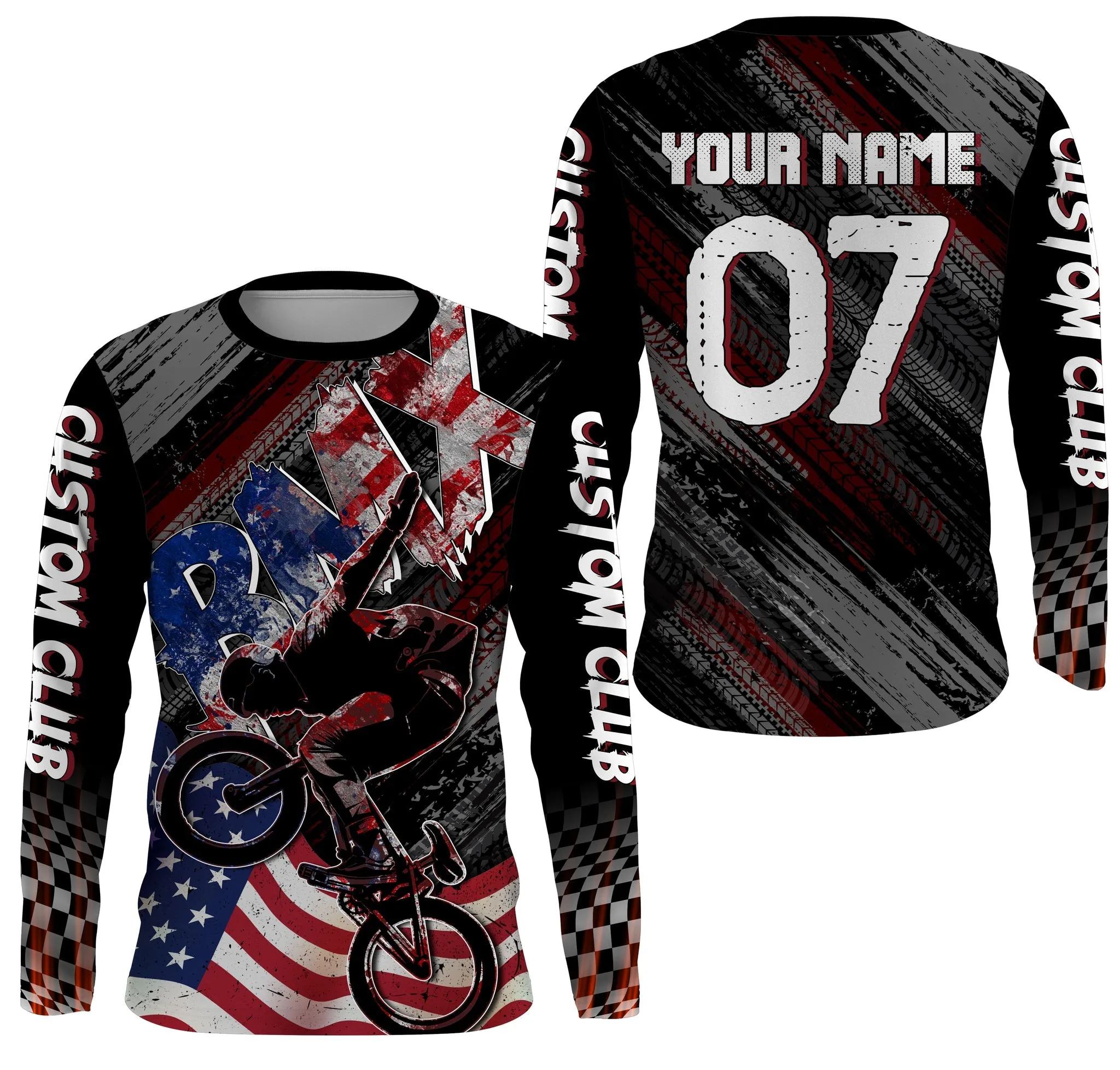 Personalized BMX Flag USA Pattern Jersey Patriotic Riding Racewear American Cycling 3D Long Sleeve Shirt