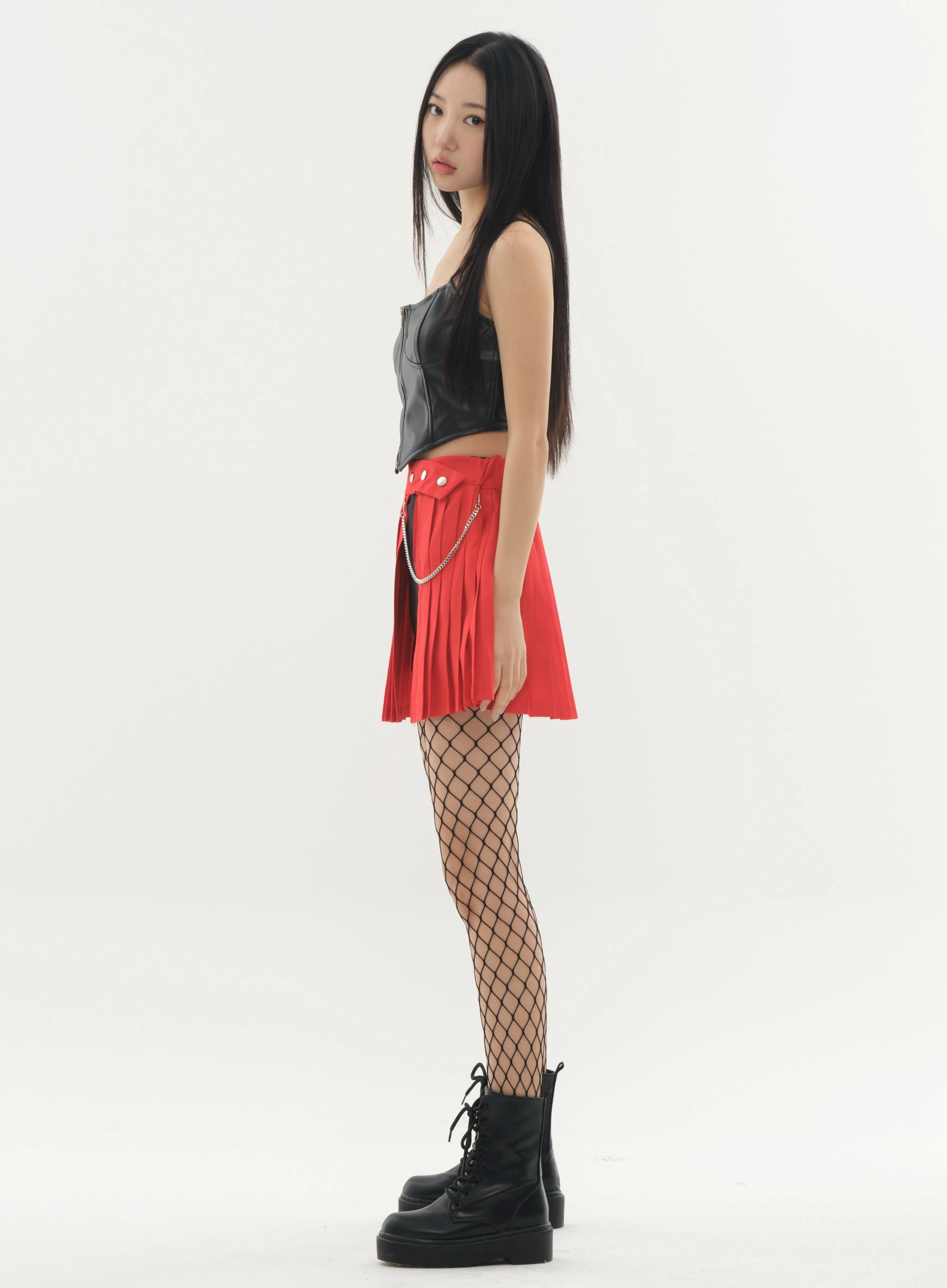 Pleated Mini Skirt with Chain #Original Kpop #121692