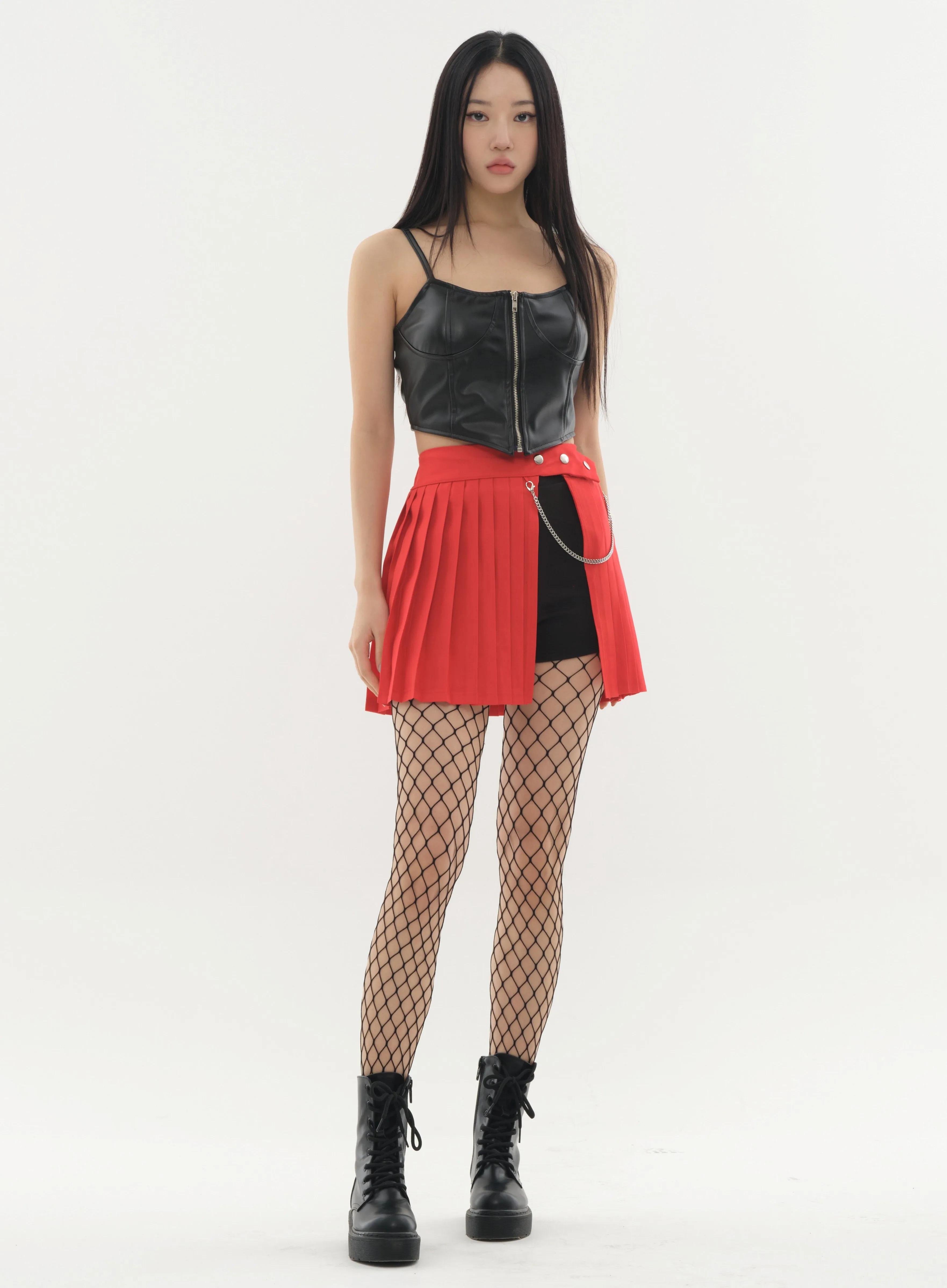 Pleated Mini Skirt with Chain #Original Kpop #121692