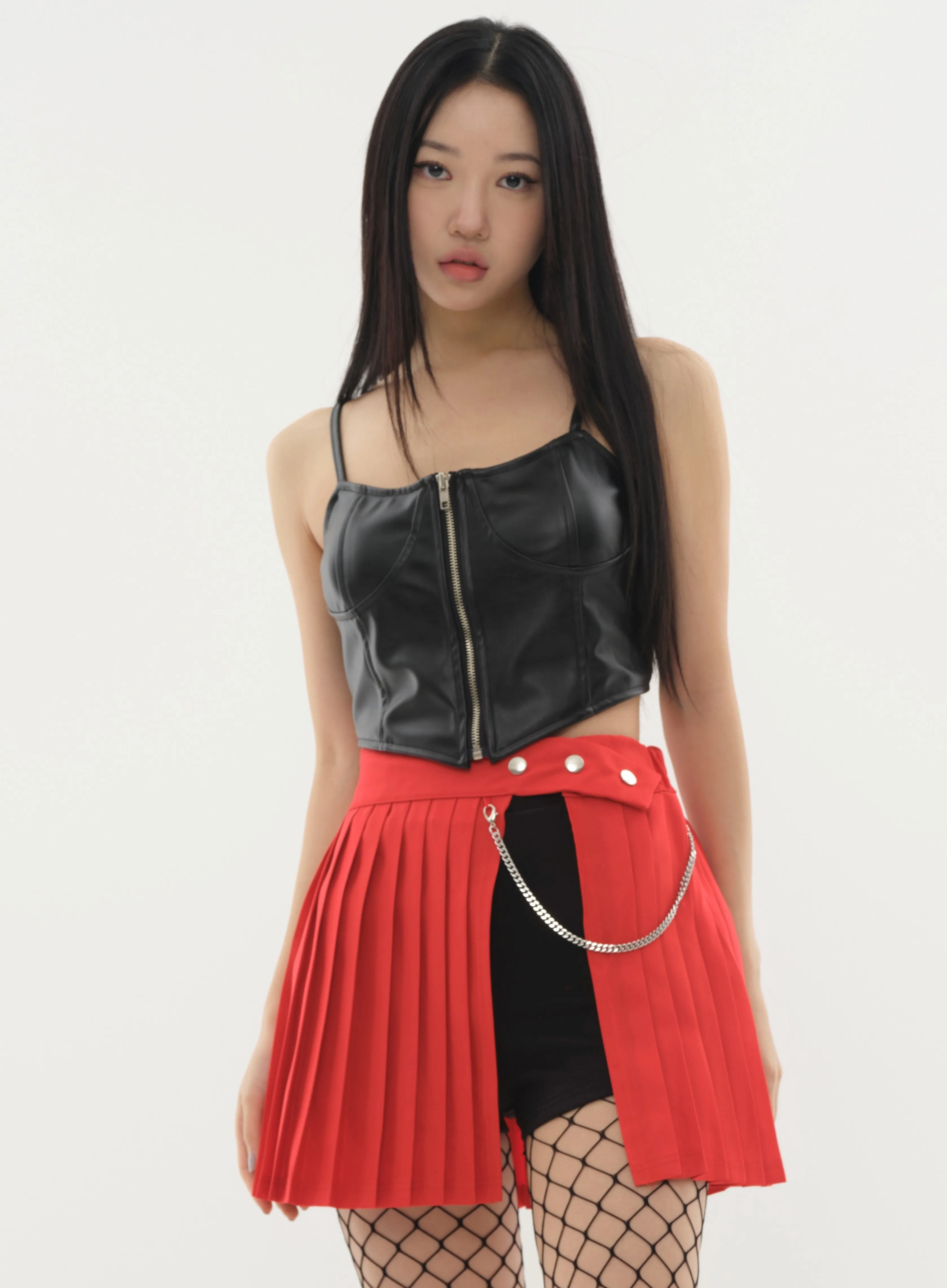 Pleated Mini Skirt with Chain #Original Kpop #121692