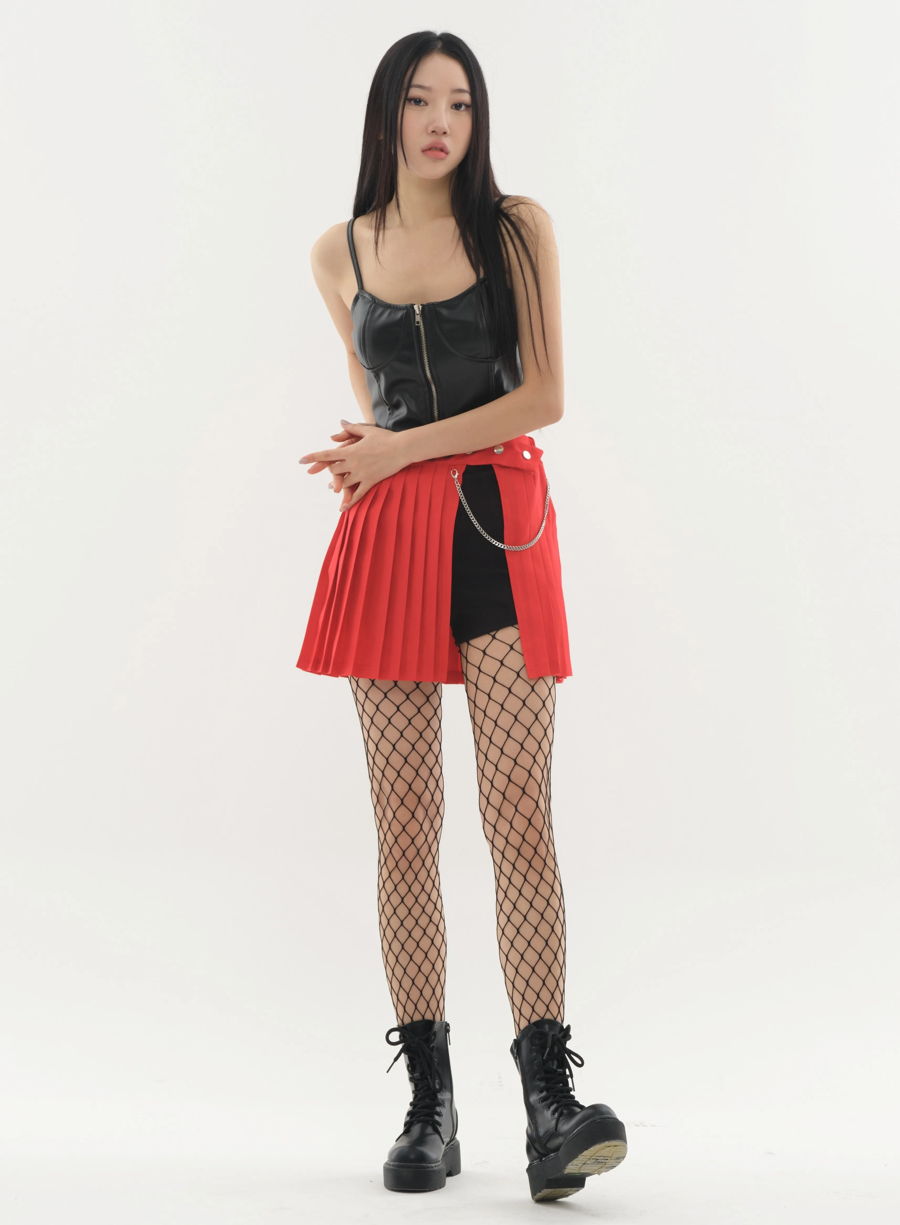 Pleated Mini Skirt with Chain #Original Kpop #121692